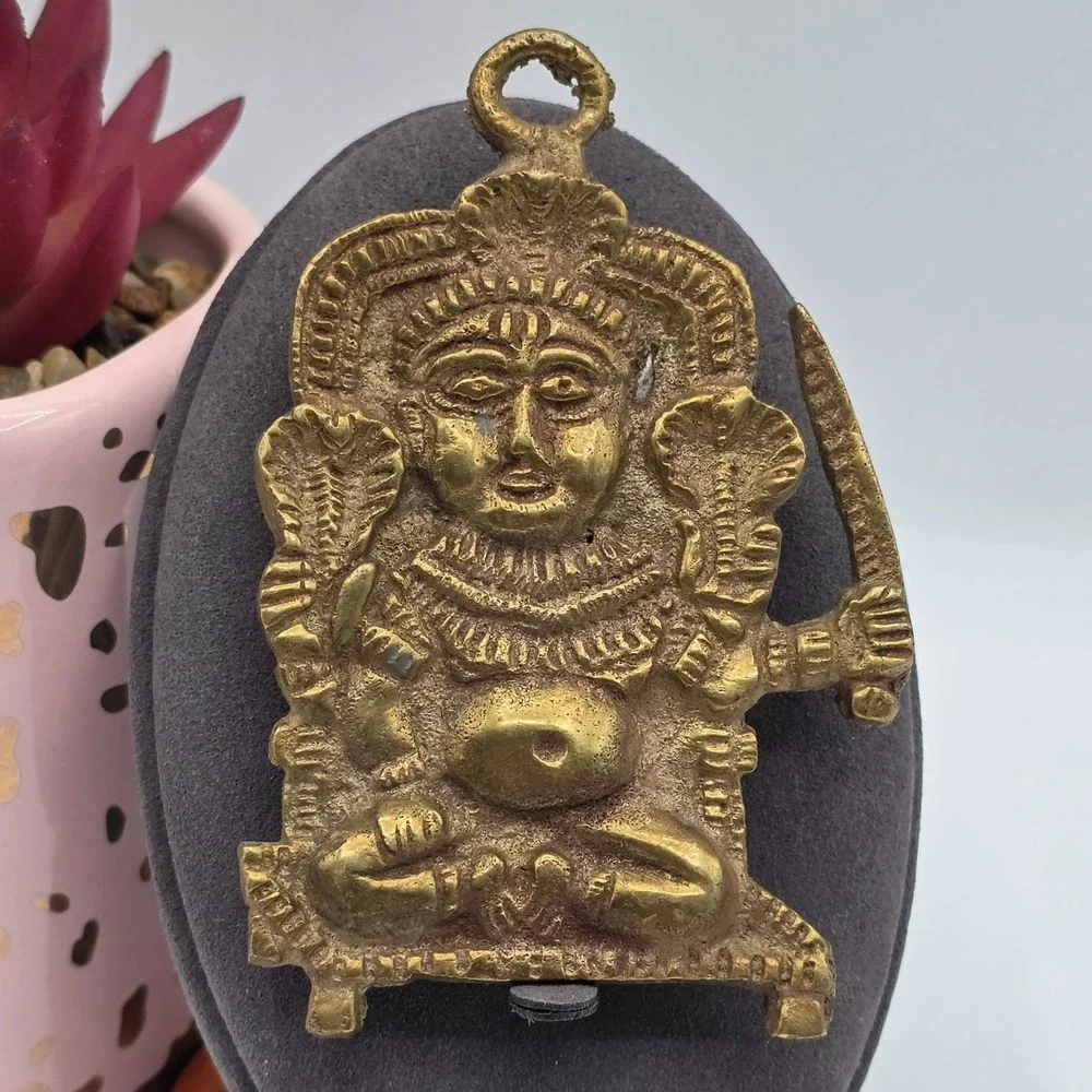 Vintage India Nepal Brass Bhairava Deity Pendant Hindu Guardian Talisman‎ Charm